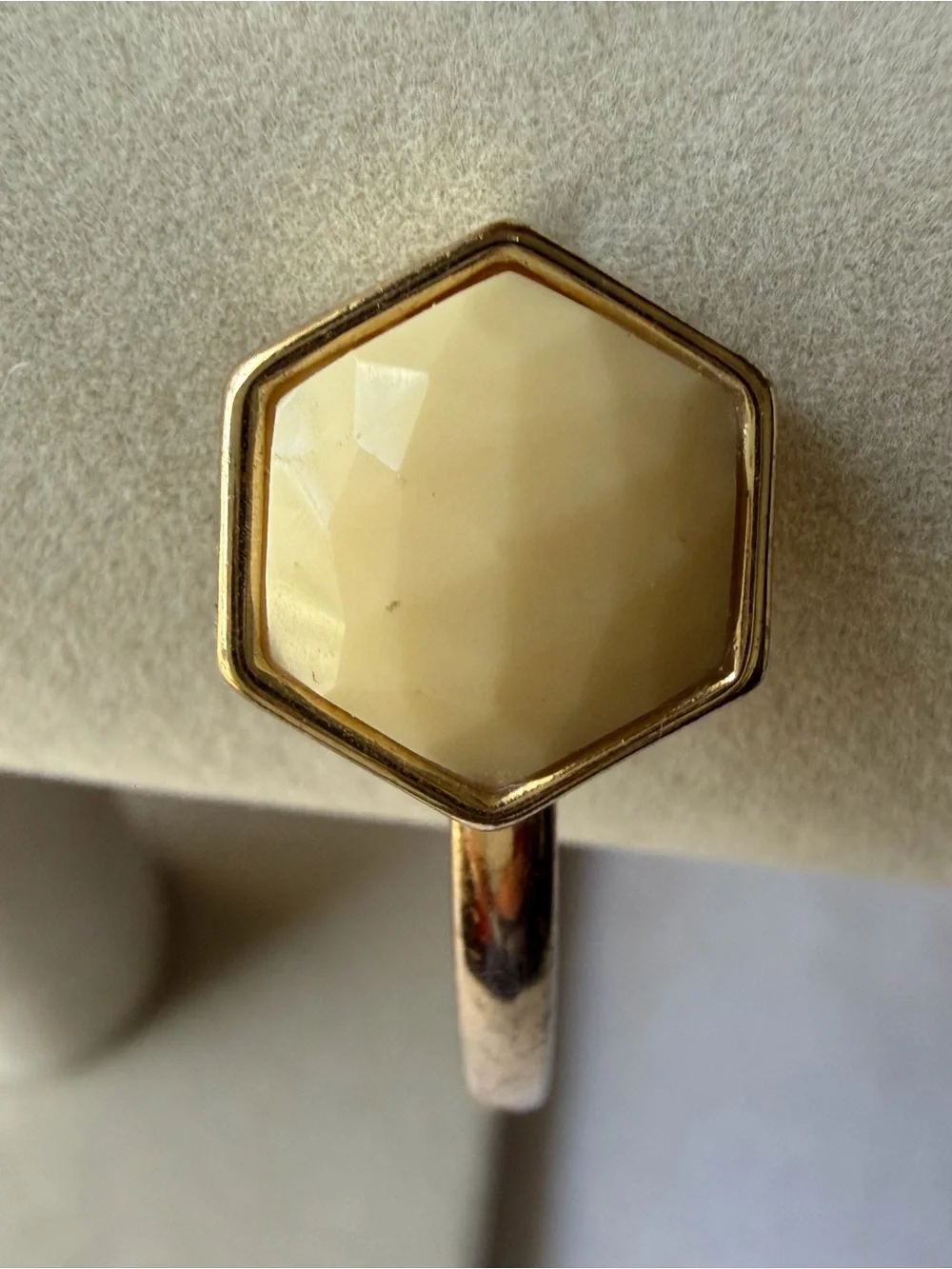 Kensie Gold Tone Faceted Stone Hexagon Open Cuff Bracelet Green Ivory